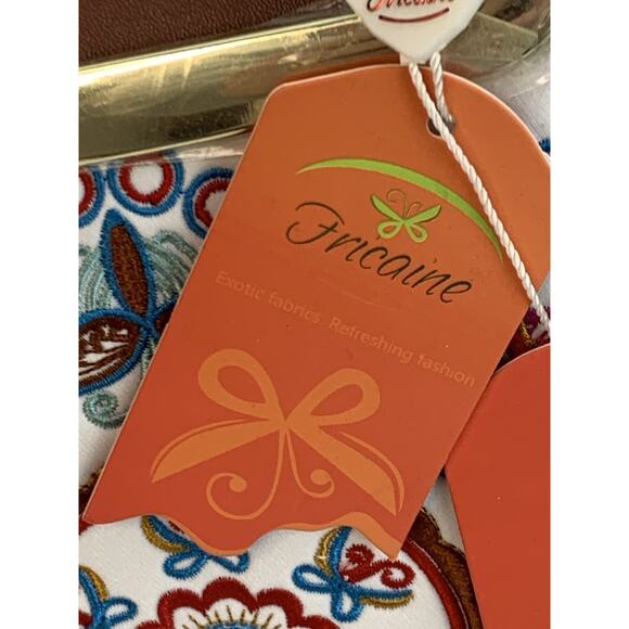 NEW Fricaine Treasure Brown Satchel Bag Turquoise Red Embroidered Purse Handbag - Picture 6 of 10